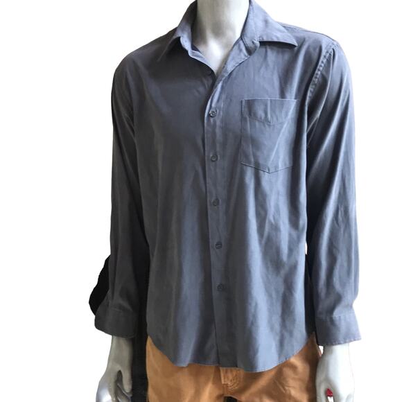 Brandini Polyester Nylon Soft Gray Button Down Shirt Men's Size Medium - Picture 1 of 6